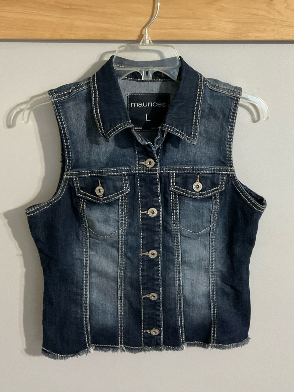 Maurices Dark Indigo Stretch Denim Vest with Contrast Stitching Large
